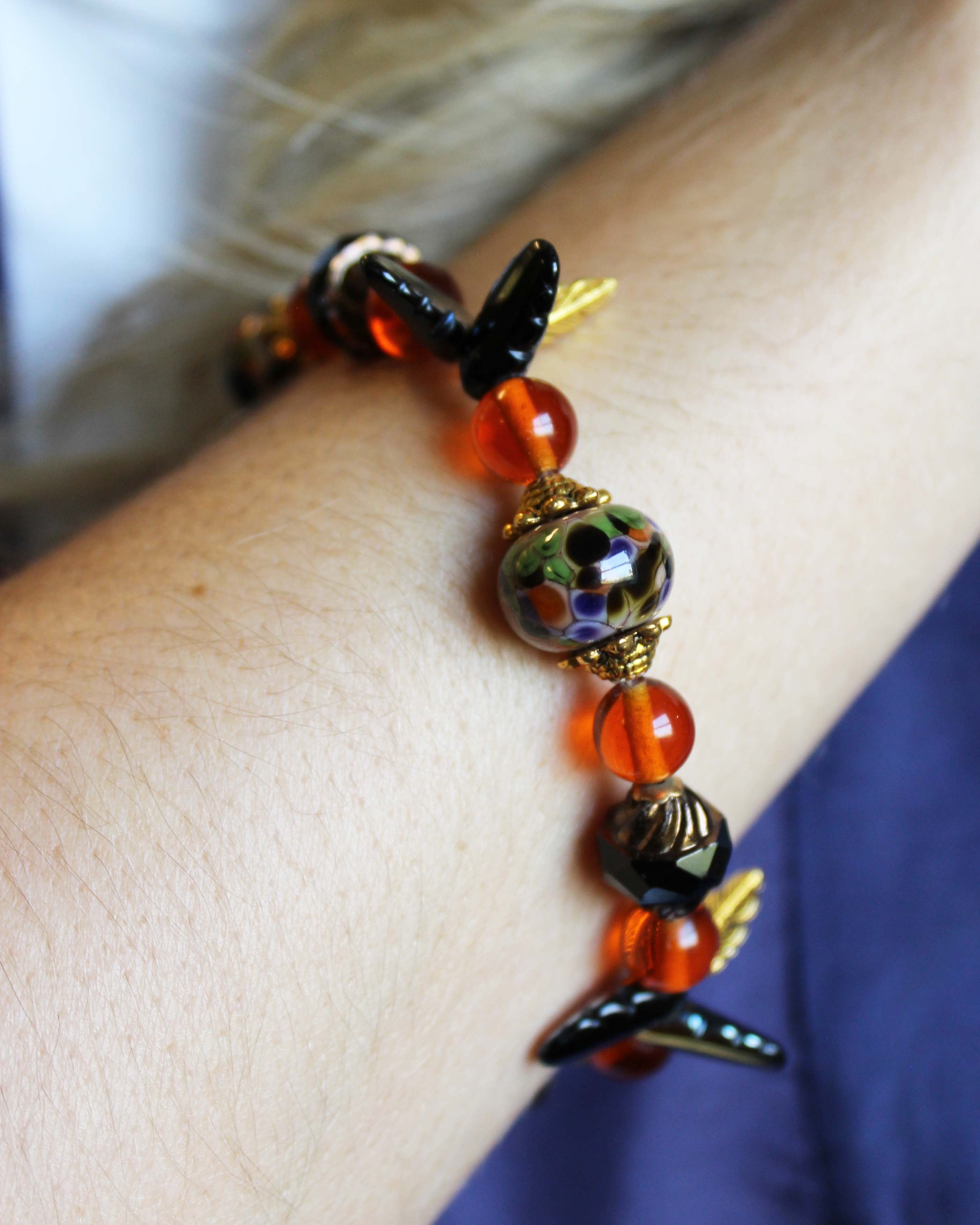 October Pumpkin Fest Vintage Mix Bead Bracelet