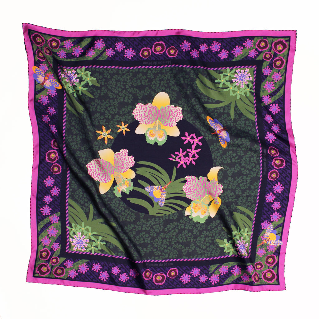 Trois Orchidées Mulberry Silk Scarf